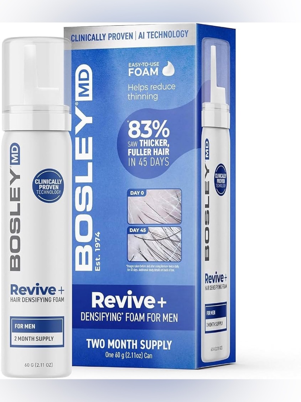 BosleyMD Revive+ Hair Densifying Foam for Men (2.11 oz - Two Month Supply) - NWT